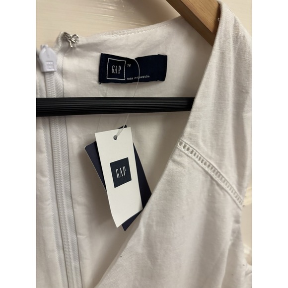 Gap Women's White V-Neck Linen Dress Sleeveless Cotton Pockets Size 14 $70 New - Picture 3 of 7